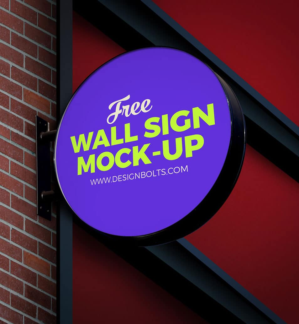 Free Outdoor Advertising Circular Wall Sign Board Logo Mock-up PSD