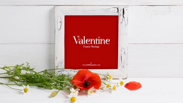 Free Valentine Red Poppies With Frame Mockup