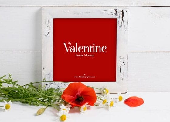 Free Valentine Red Poppies With Frame Mockup
