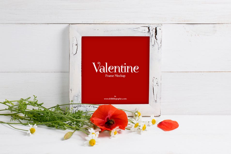 Free Valentine Red Poppies With Frame Mockup