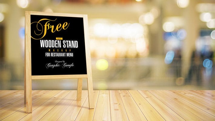 Free Wooden Stand MockUp For Restaurant Menu