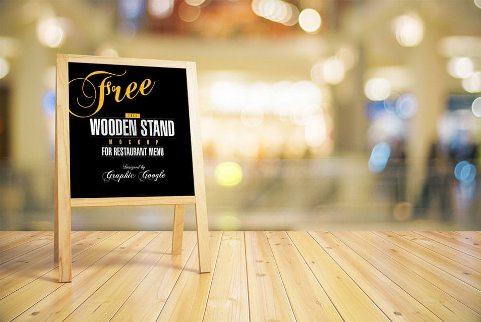 Free Wooden Stand MockUp For Restaurant Menu