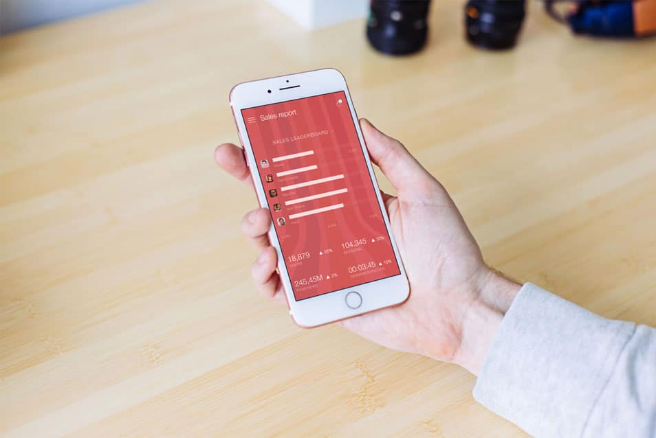 Rose Gold iPhone in Man’s Hand Mockup