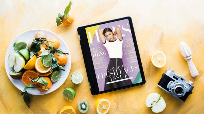 Samsung Chromebook Mockup With Fruits On Wooden Floor