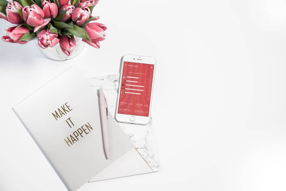 White iPhone and Pink Tulips