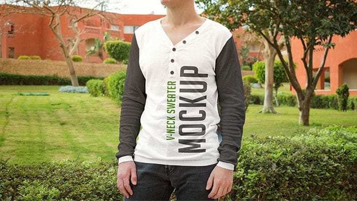 2 Free V-neck Sweater PSD MockUps in 4k