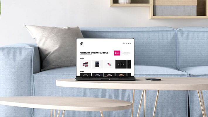 Bezel-Less MacBook Pro in Living Room Mockup