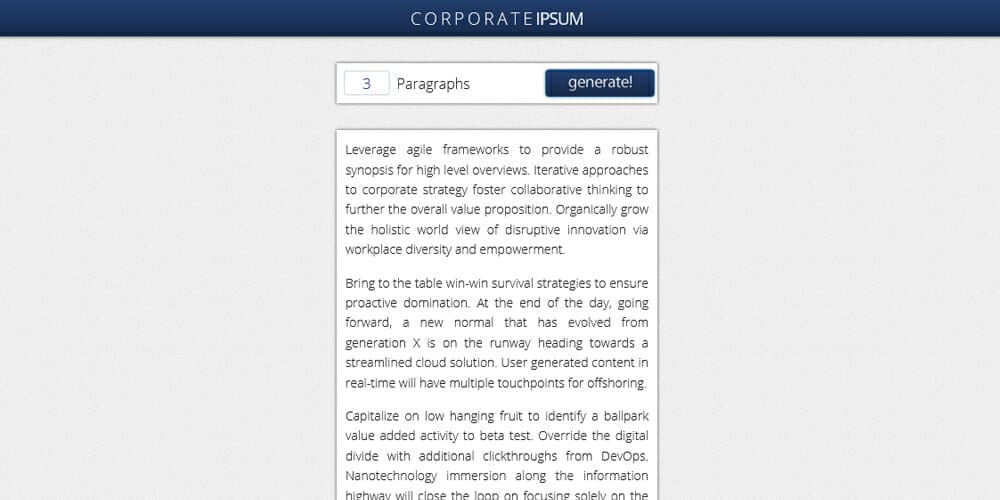 Dummy Text Generators and Tools 26 Corporate ipsum