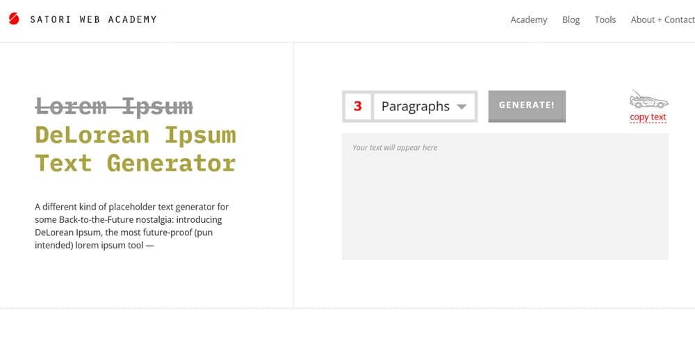 Dummy Text Generators and Tools 20 DeLorean Ipsum Text Generator