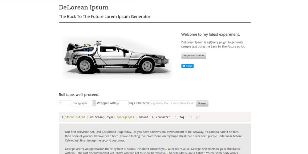 Dummy Text Generators and Tools 8 DeLorean Ipsum