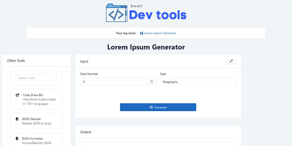 Dev Tools Lorem Ipsum Generator