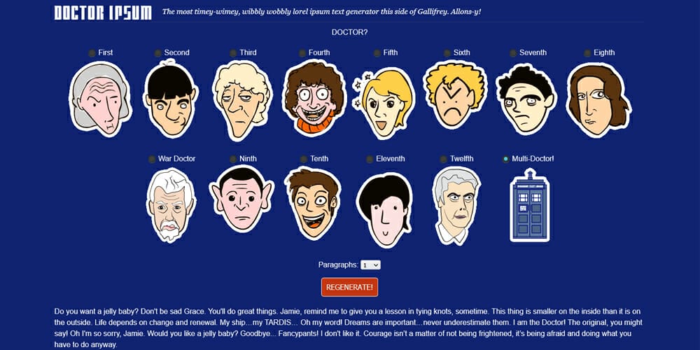 Dummy Text Generators and Tools 47 Doctor Who ipsum