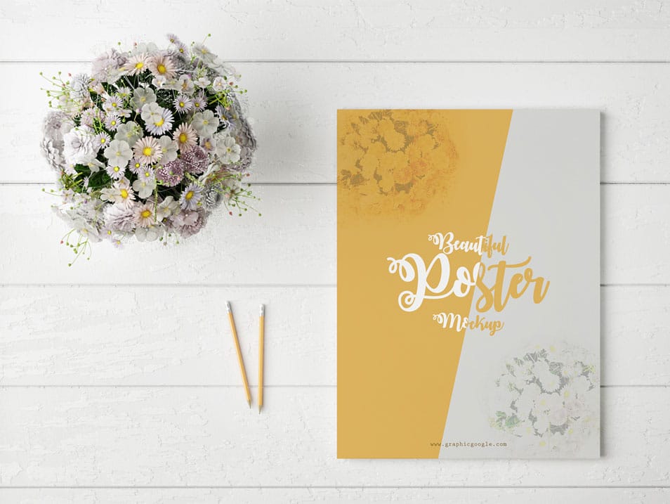 Free Beautiful Poster MockUp With Glamour Flowers