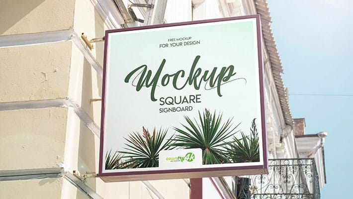 Free Square Signboard PSD MockUp in 4k