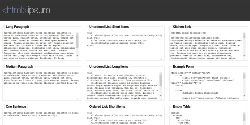 Dummy Text Generators and Tools 17 HTML Ipsum