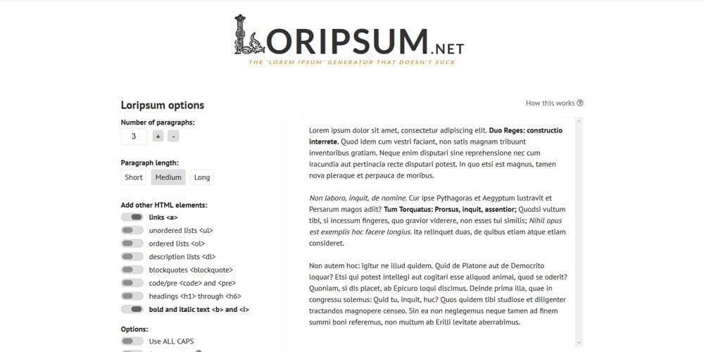 Dummy Text Generators and Tools 43 Loripsum
