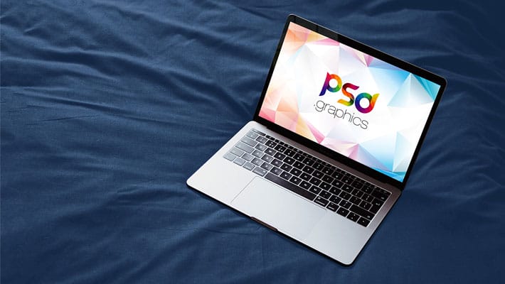 Macbook on Bed Mockup PSD