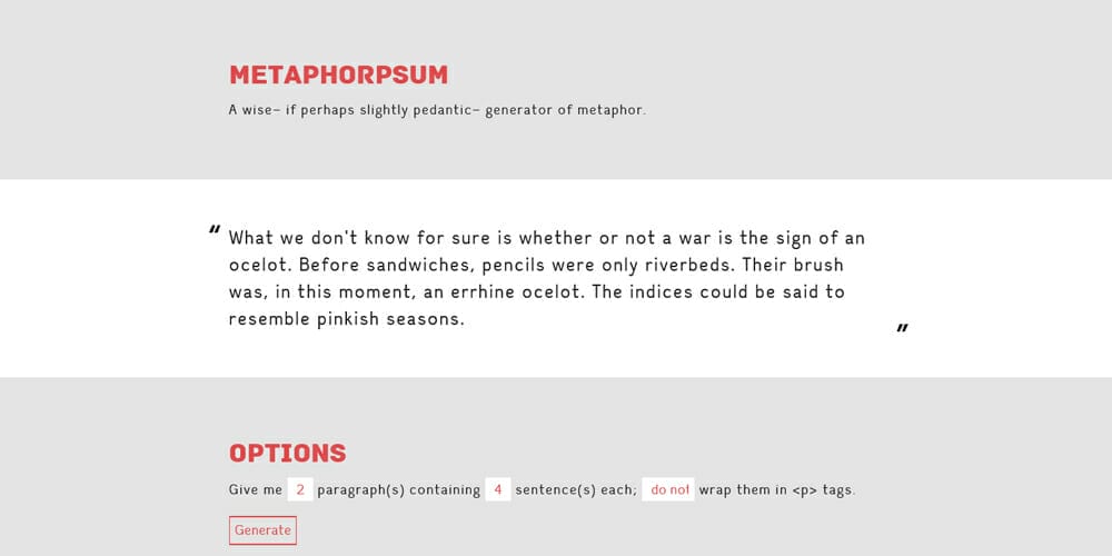 Dummy Text Generators and Tools 70 Metaphor ipsum