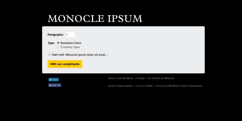 Dummy Text Generators and Tools 66 Monocle Ipsum
