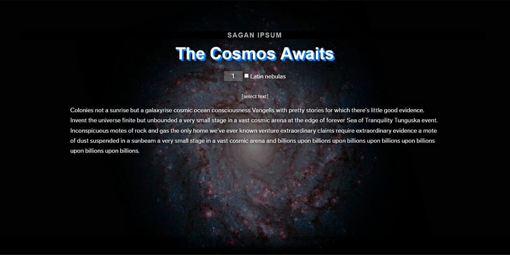 Dummy Text Generators and Tools 32 Sagan ipsum
