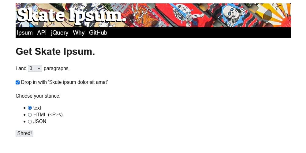 Dummy Text Generators and Tools 25 Skate Ipsum