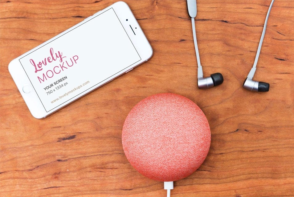 White iPhone Mockup With Smarthome Device