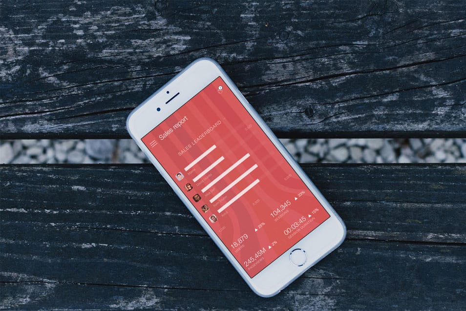 White iPhone Mockup On A Wooden Bench