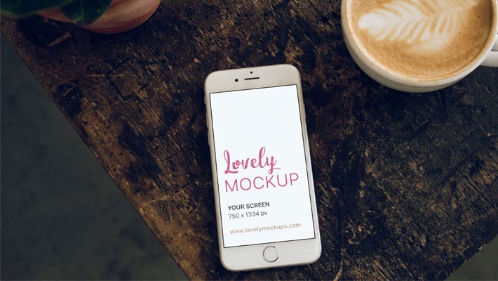 White iPhone Mockup with Coffee Mug and Vintage Wooden Table