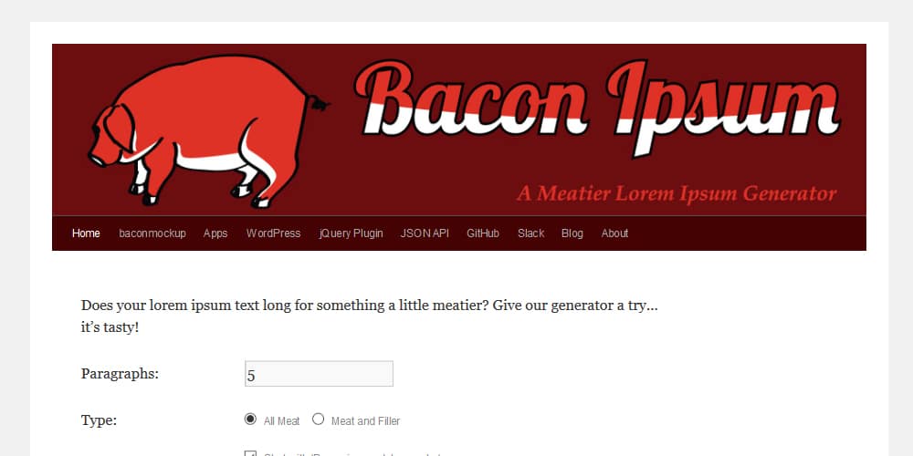 Dummy Text Generators and Tools 13 bacon ipsum