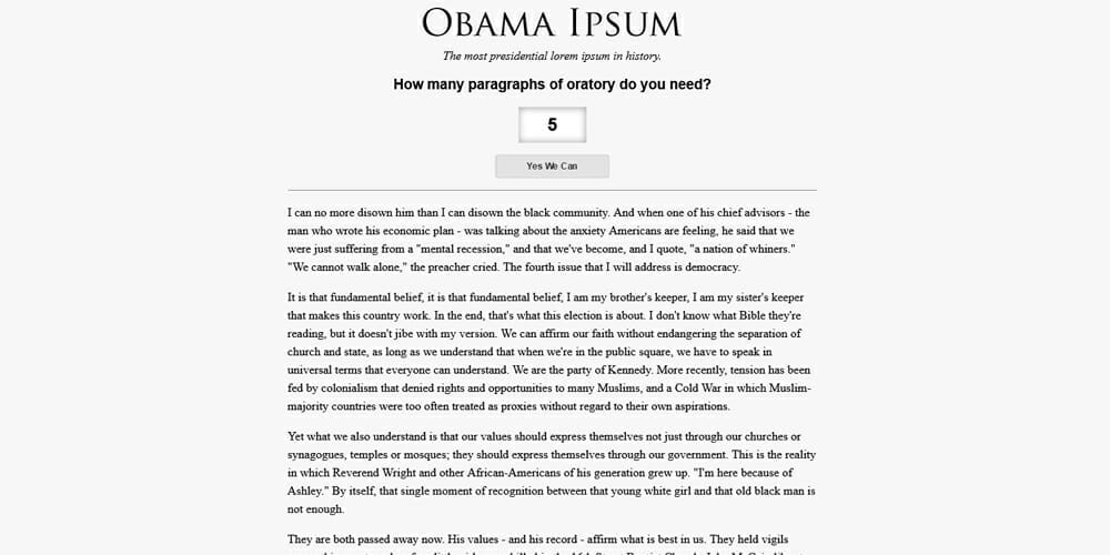 Dummy Text Generators and Tools 23 obama-ipsum