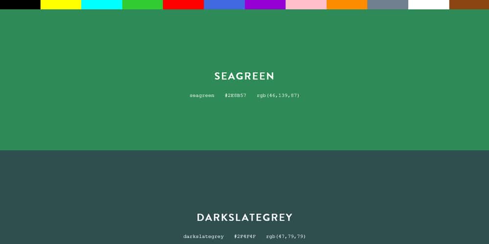 CSS Colours Name