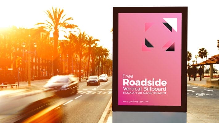 Free Roadside Vertical Billboard MockUp For Advertisement