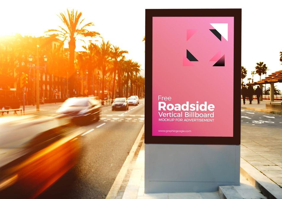 Free Roadside Vertical Billboard MockUp For Advertisement