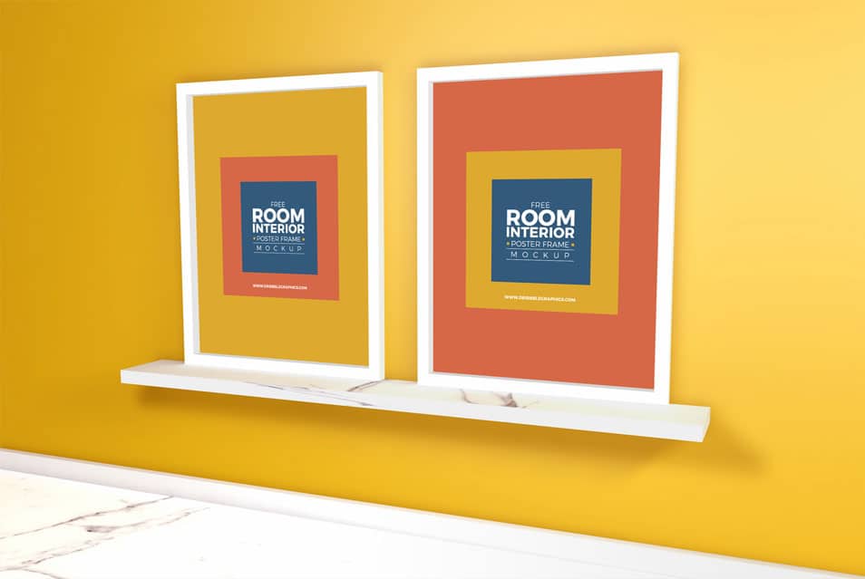 Free Room Interior With Marble Floor Poster Frame Mockup