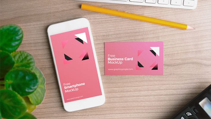 Free Smartphone with Business Card MockUp PSD