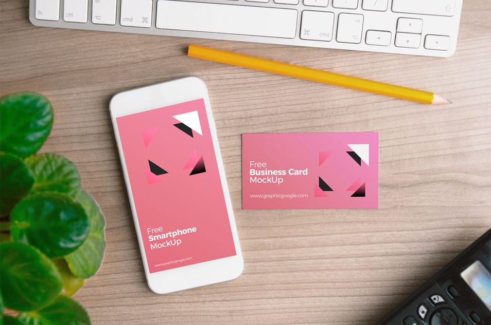 Free Smartphone with Business Card MockUp PSD