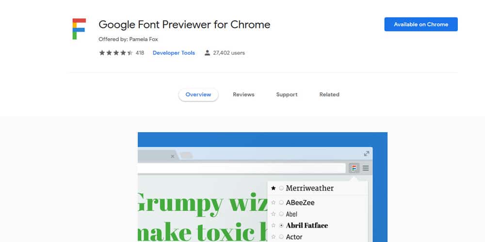 Google Font Previewer for Chrome