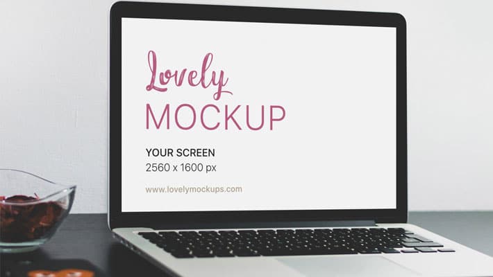 Macbook Mockup on Black Table