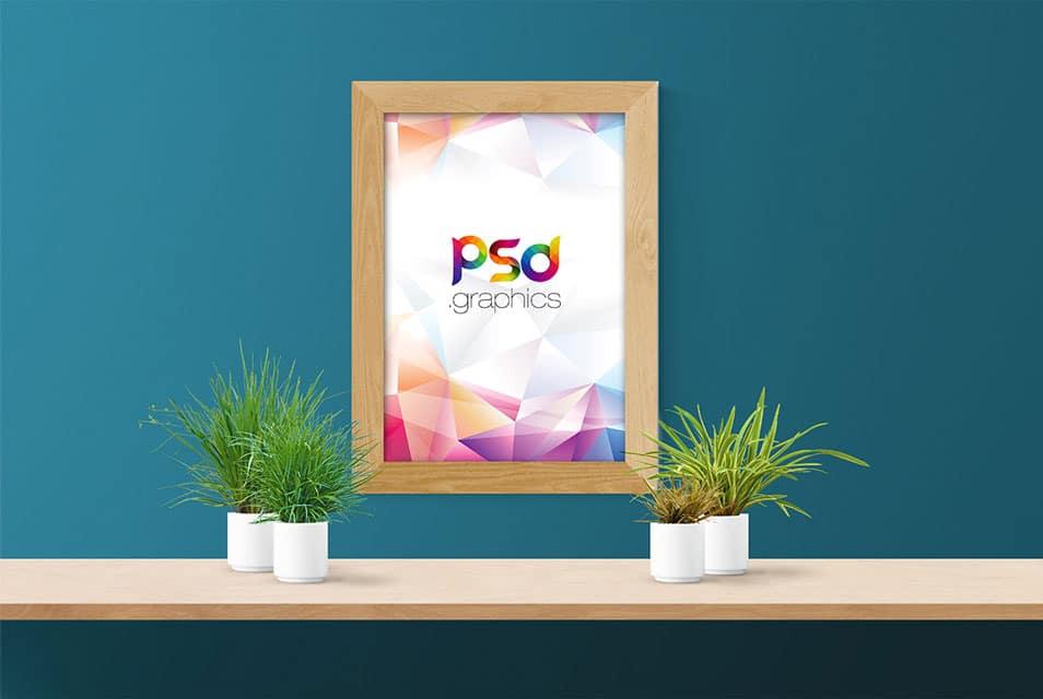 Wooden Wall Poster Frame Mockup Free PSD