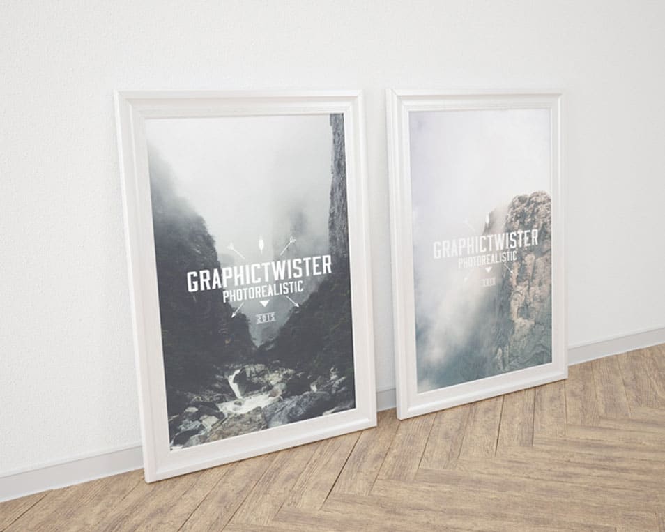 Double Silver Wall Frame Display Mockup