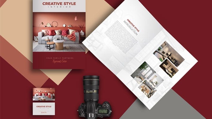 Free Brochure Title & Inside with Business Card Mockup For Design Presentation