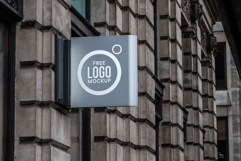 Free Outdoor Advertising Shop Sign Logo Mockup PSD