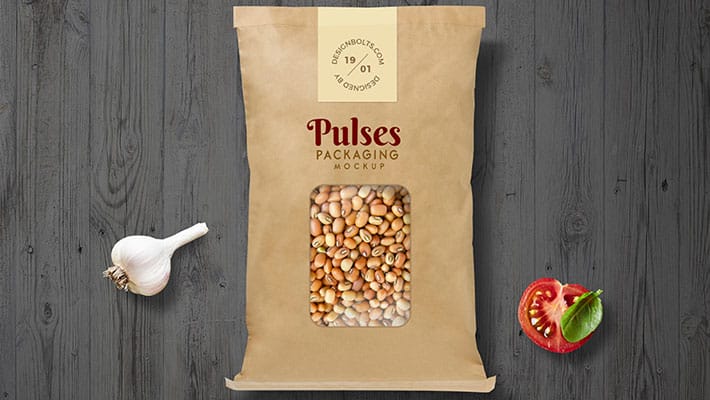 Free Pulses Kraft Paper Pouch Packaging Mockup PSD
