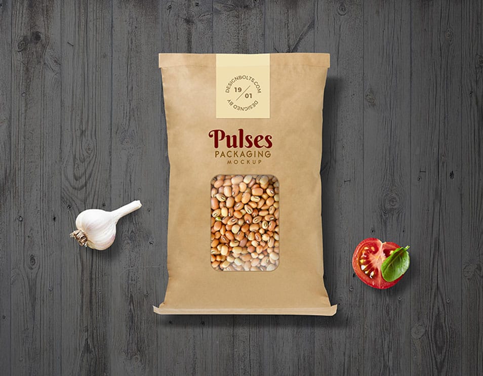 Free Pulses Kraft Paper Pouch Packaging Mockup PSD