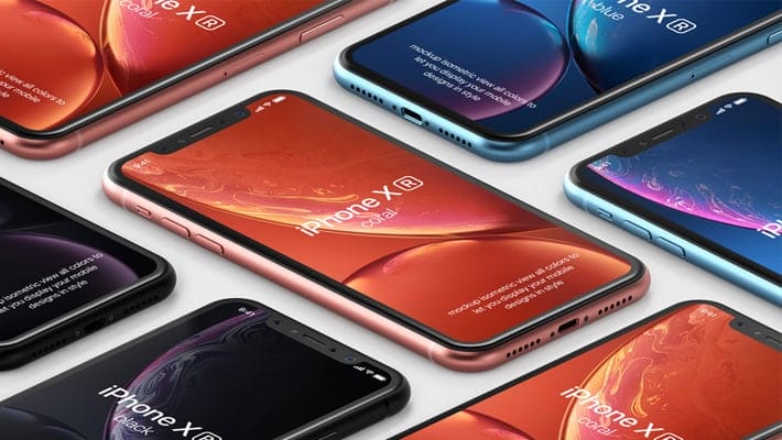 PSD iPhone XR Mockup Isometric