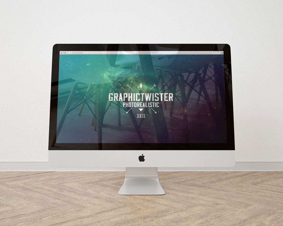 iMac Mockup on Wooden Floor