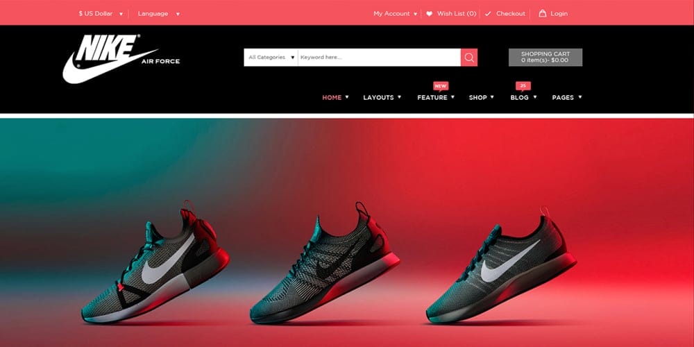 Adidas landing page for E-Commerce
