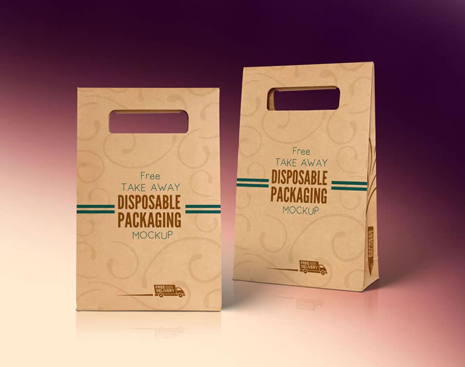 Free Kraft Paper Disposable Food Bag Packaging Mockup PSD