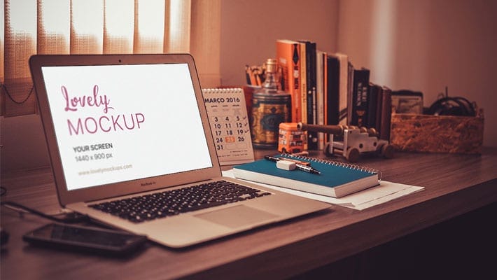 Macbook Air Mockup on A Table