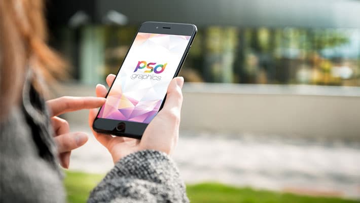 Women Holding iPhone Mockup PSD